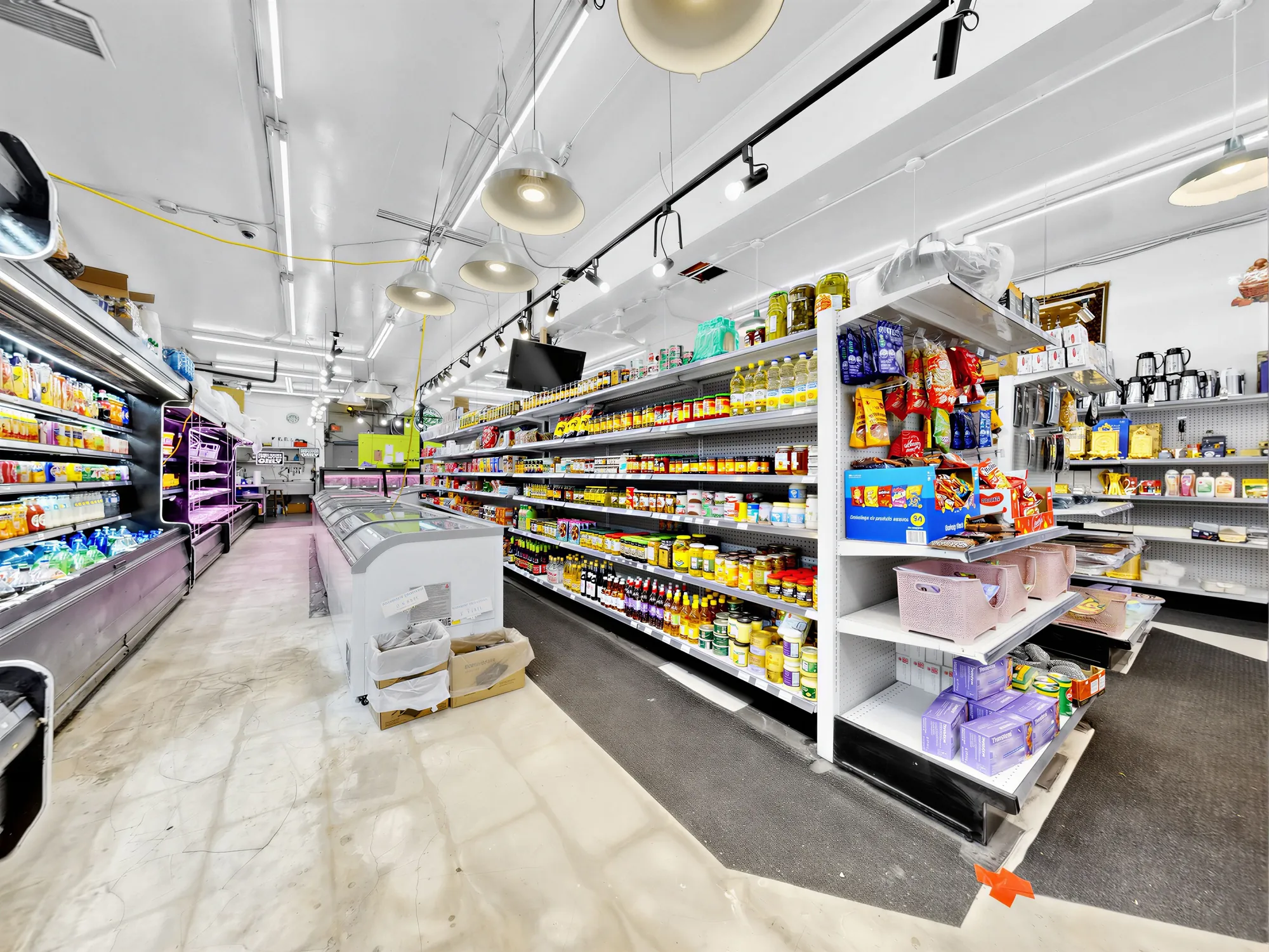 Two aisles seen from the back of the shop